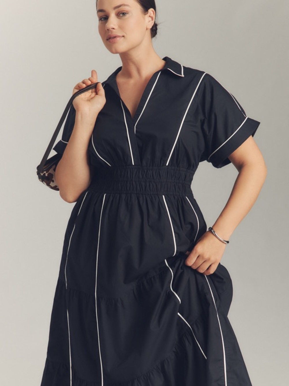 Anthropologie Somerset Black Maxi Dress with White Trim - Picture 4 of 7